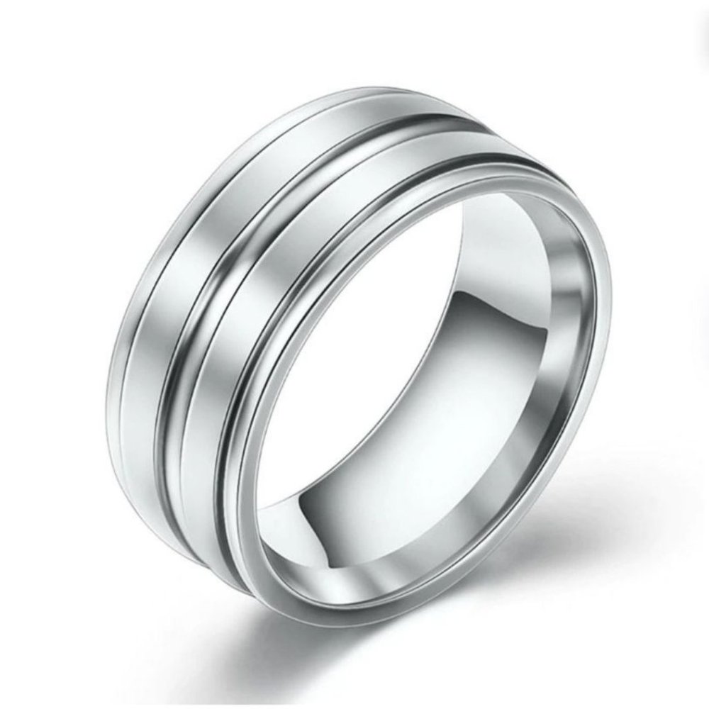 Trendy Stainless Steel Grooved 8mm Ring